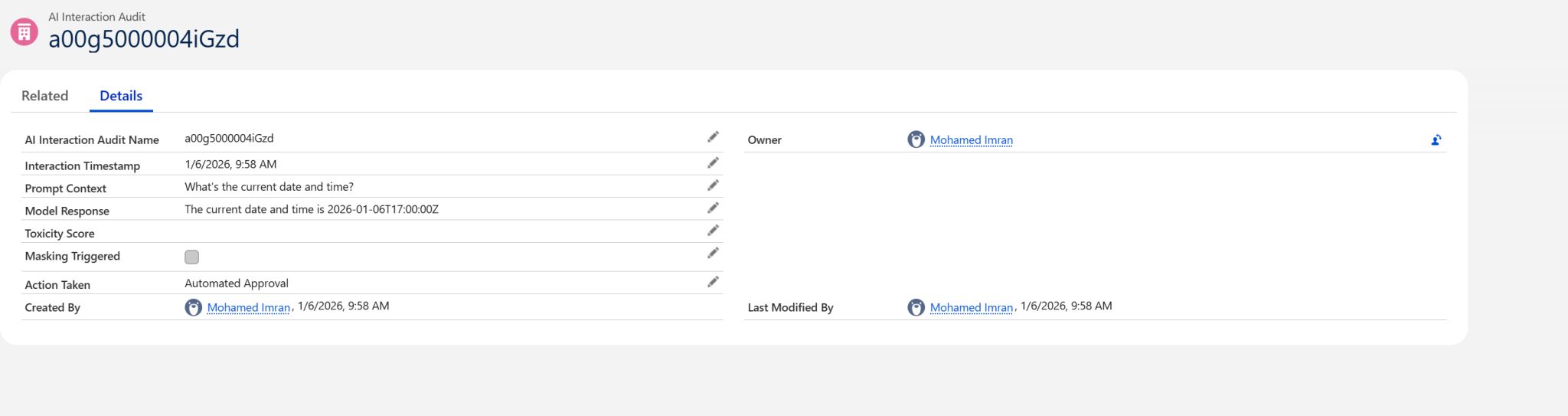 Audit Record Result